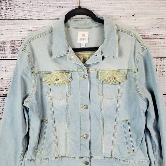 Cottagecore Southwestern Cowgirl Baby Blue Denim Jacket Yellow Embroidered XL - Picture 2 of 13